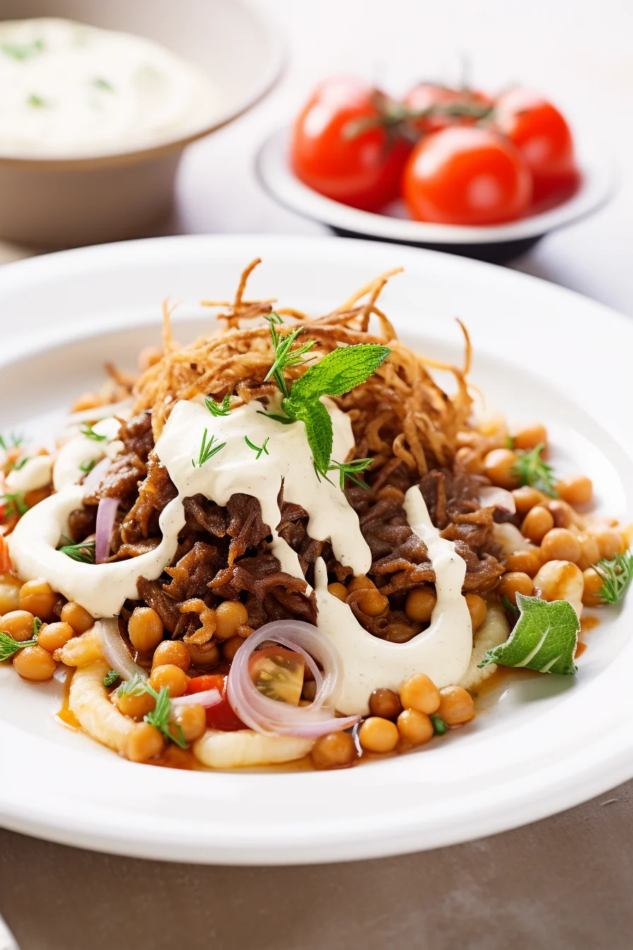 Egyptian Koshari Served with Tomato Sauce