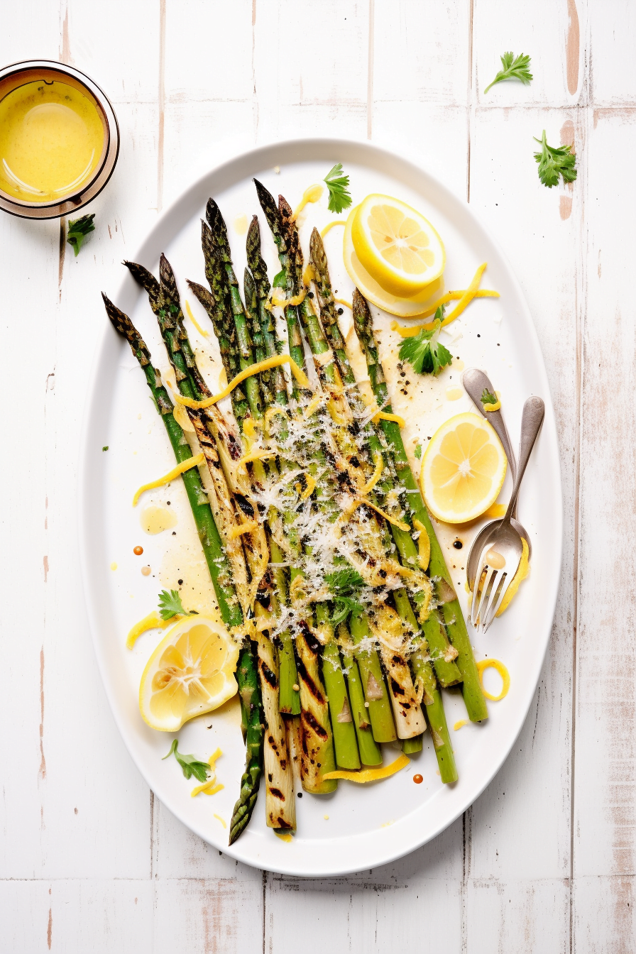 Grilled Asparagus with Shaved Parmesan and Lemon Vinaigrette Ready to Serve