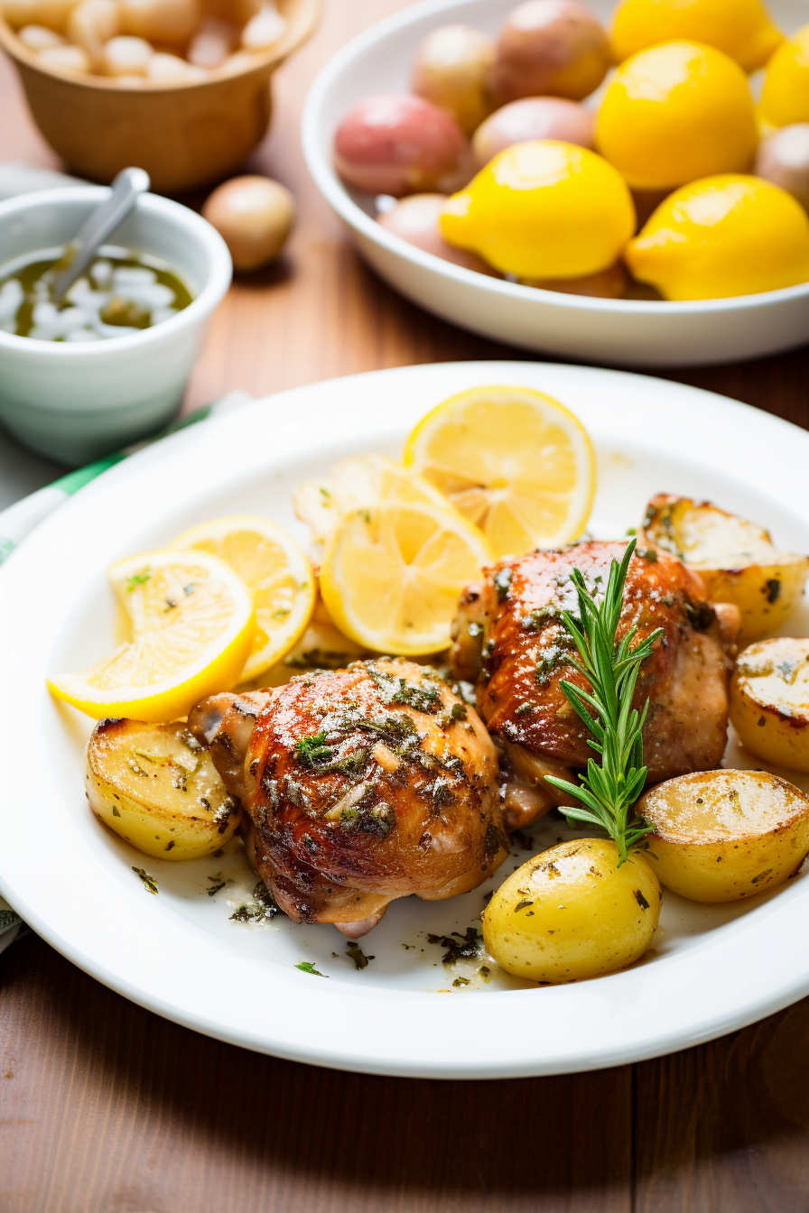 Lebanese Garlic Chicken with Roasted Potatoes Ready to Serve