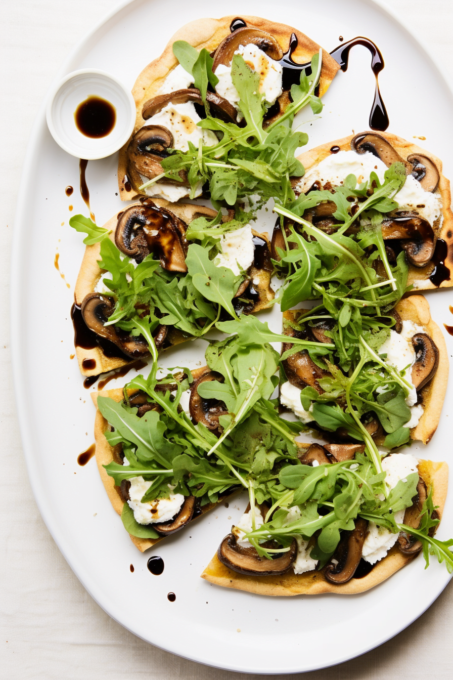 Mushroom and Goat Cheese Flatbread with Balsamic Reduction Ready to Serve
