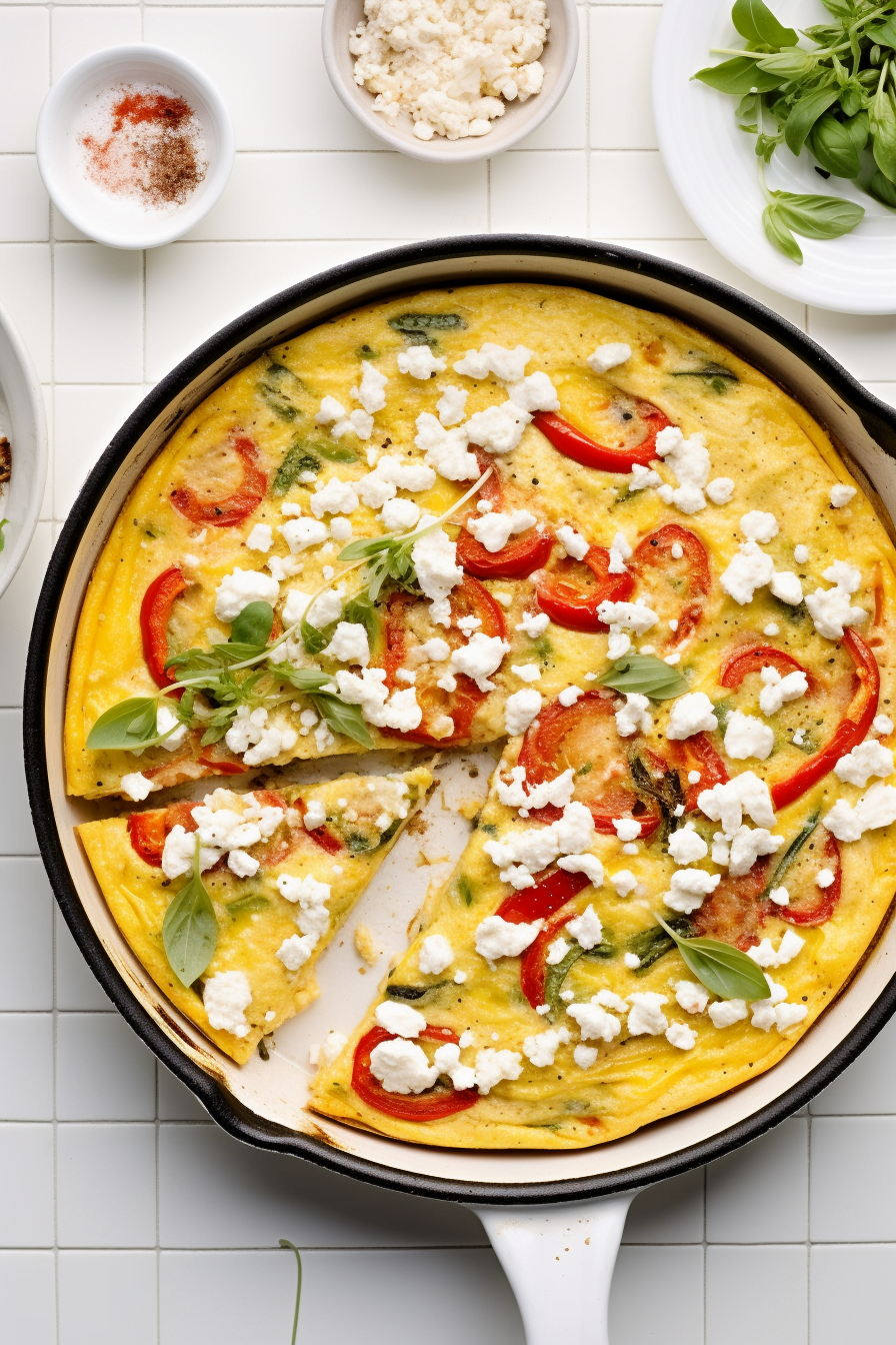 Roasted Red Pepper and Feta Frittata Cooking