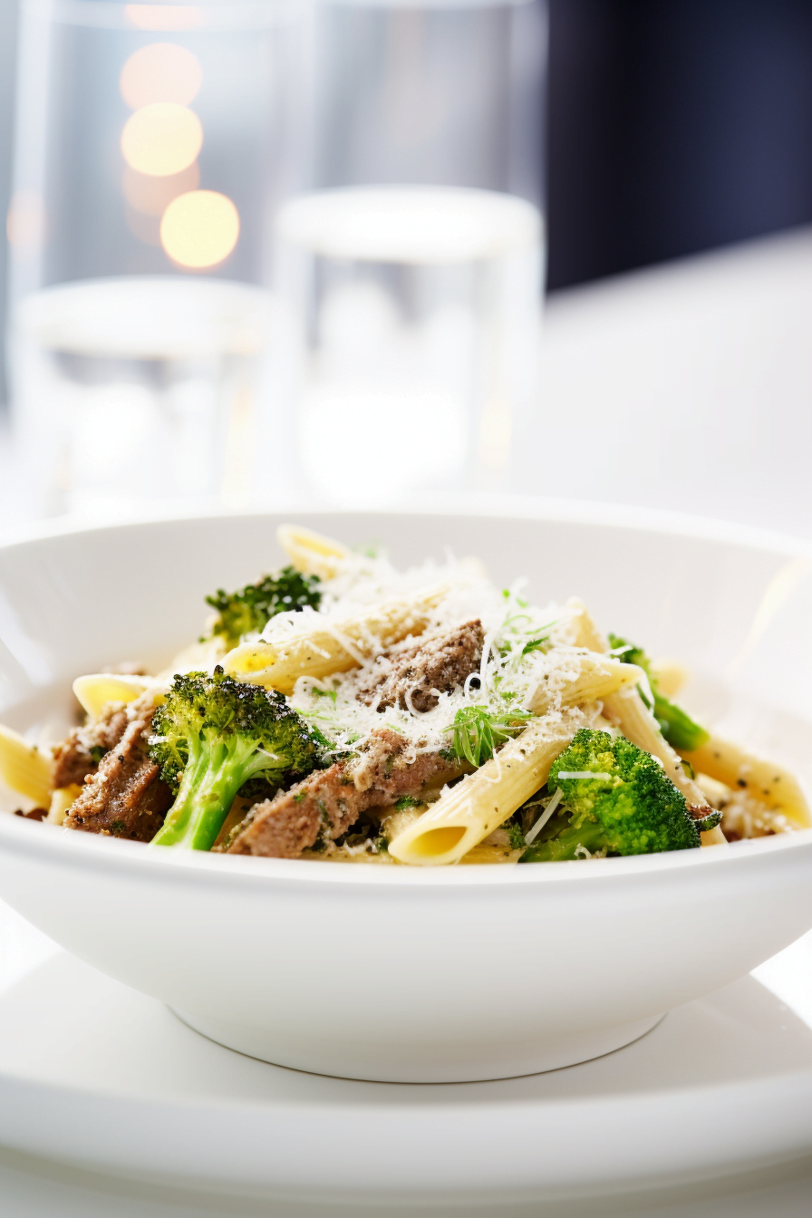 Roman Broccoli and Sausage Penne ready to serve