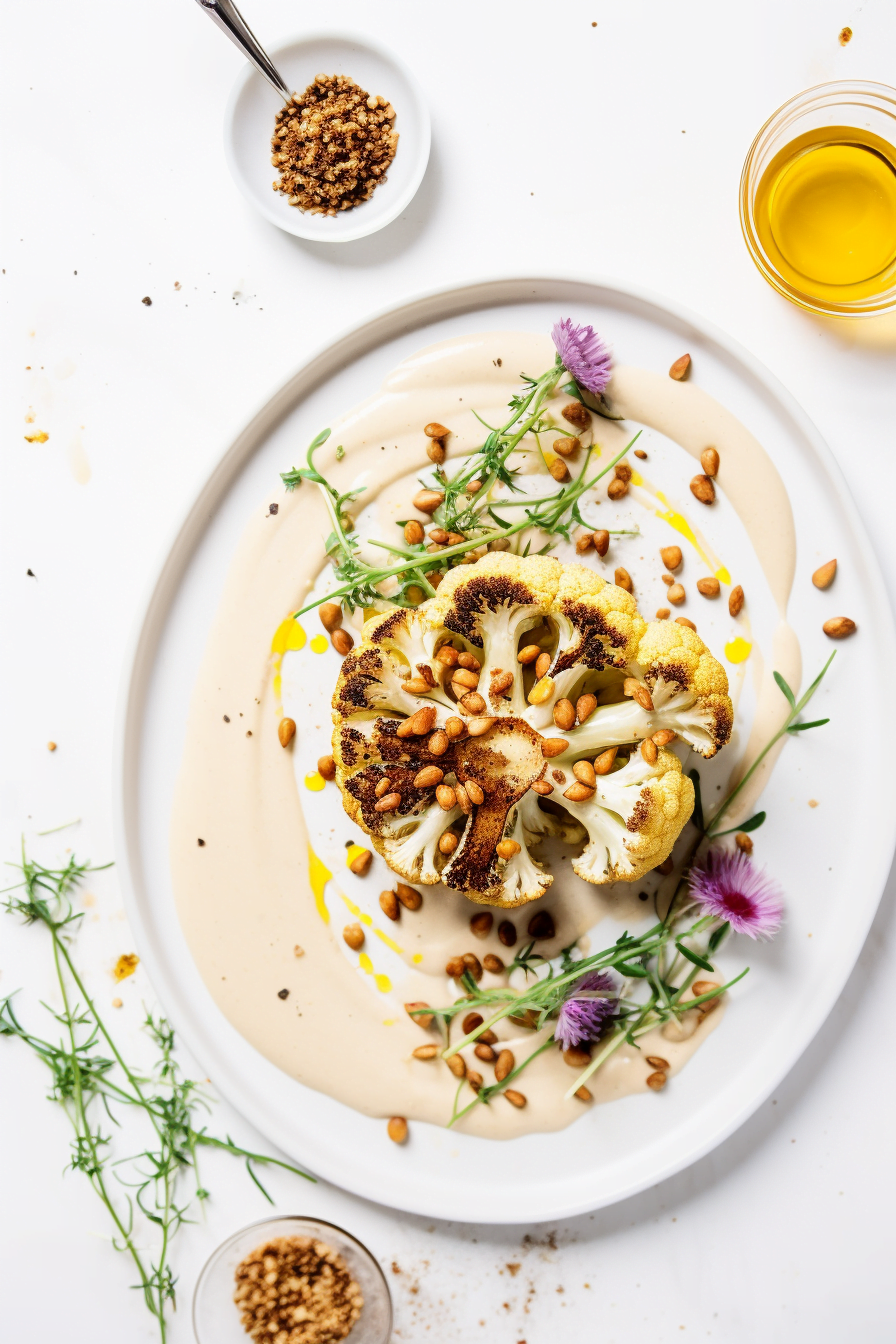 Whole Roasted Cauliflower with Tahini and Toasted Pine Nuts Preparation