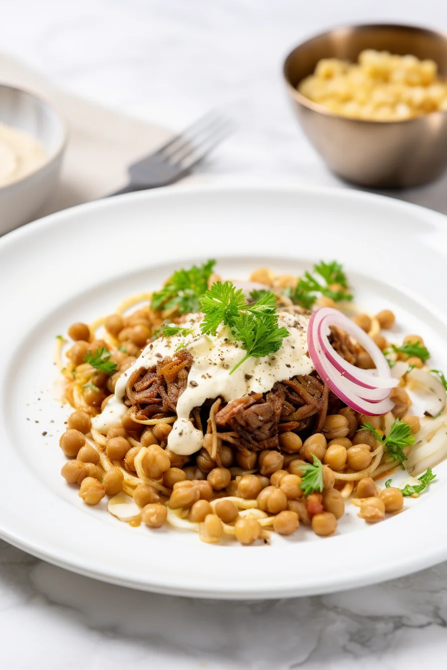 Egyptian Koshari with Cumin-Scented Tomato Sauce