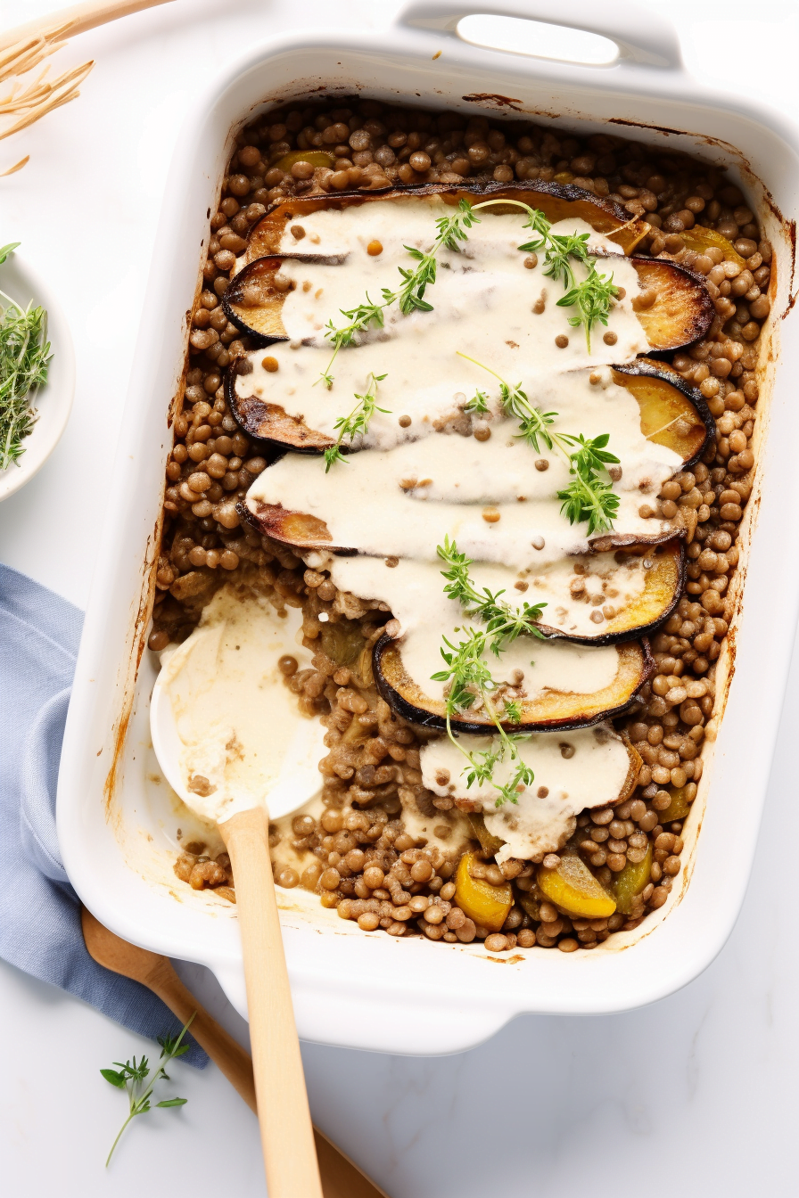 Greek Moussaka with Eggplant and Lentils