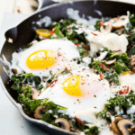 Kale and Mushroom Breakfast Skillet with Poached Eggs_001