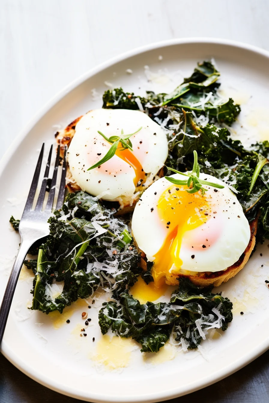 Kale and Mushroom Breakfast Skillet with Poached Eggs
