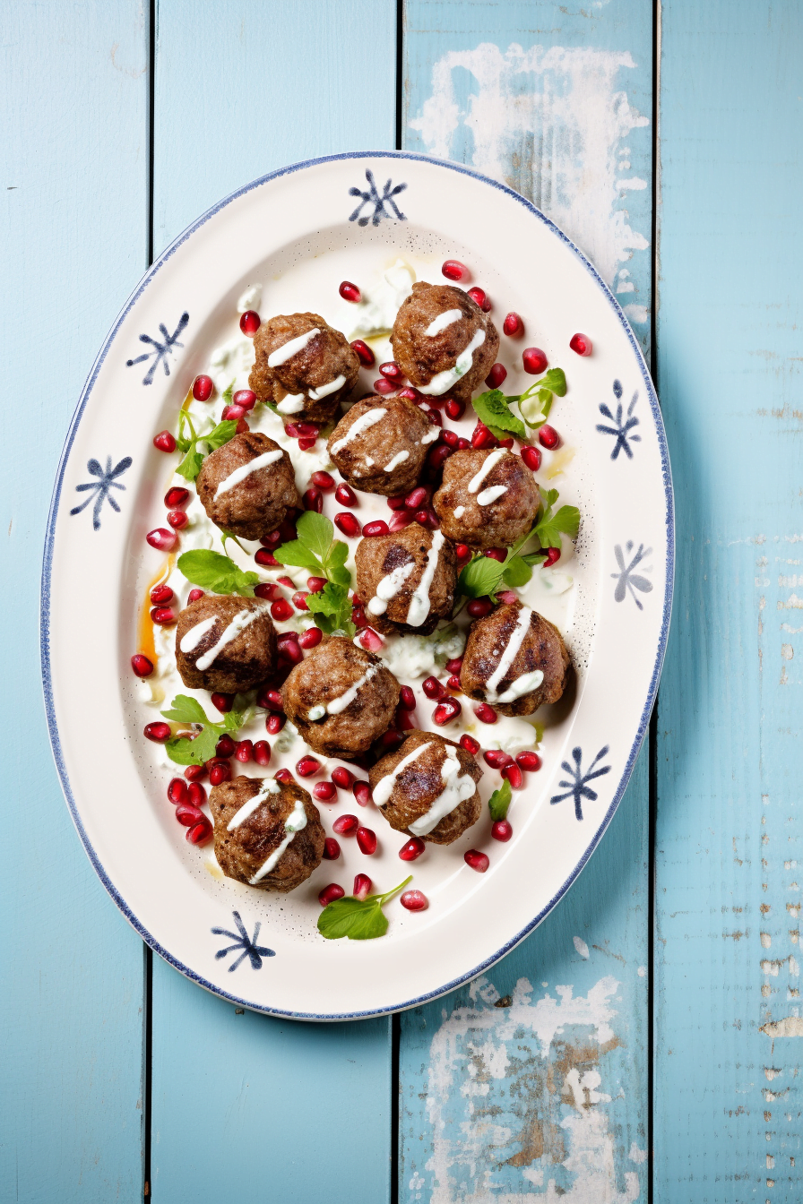 Lamb Meatballs with Tzatziki and Pomegranate Glaze