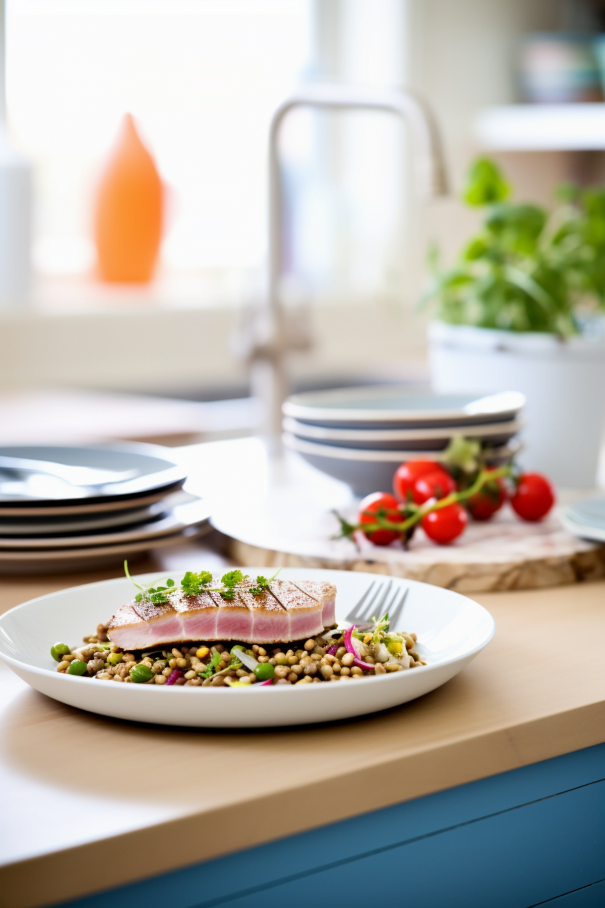 Pan-Seared Tuna with Mediterranean Lentil Salad_001