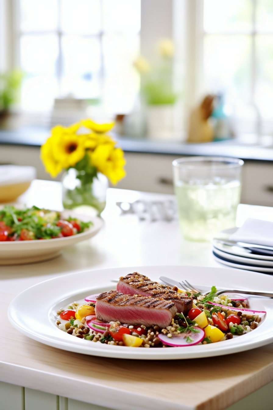 Pan-Seared Tuna with Mediterranean Lentil Salad