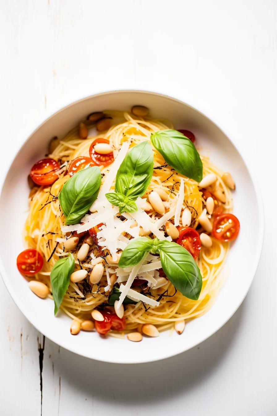 Spaghetti Squash with Tomato Basil Sauce and Pine Nuts
