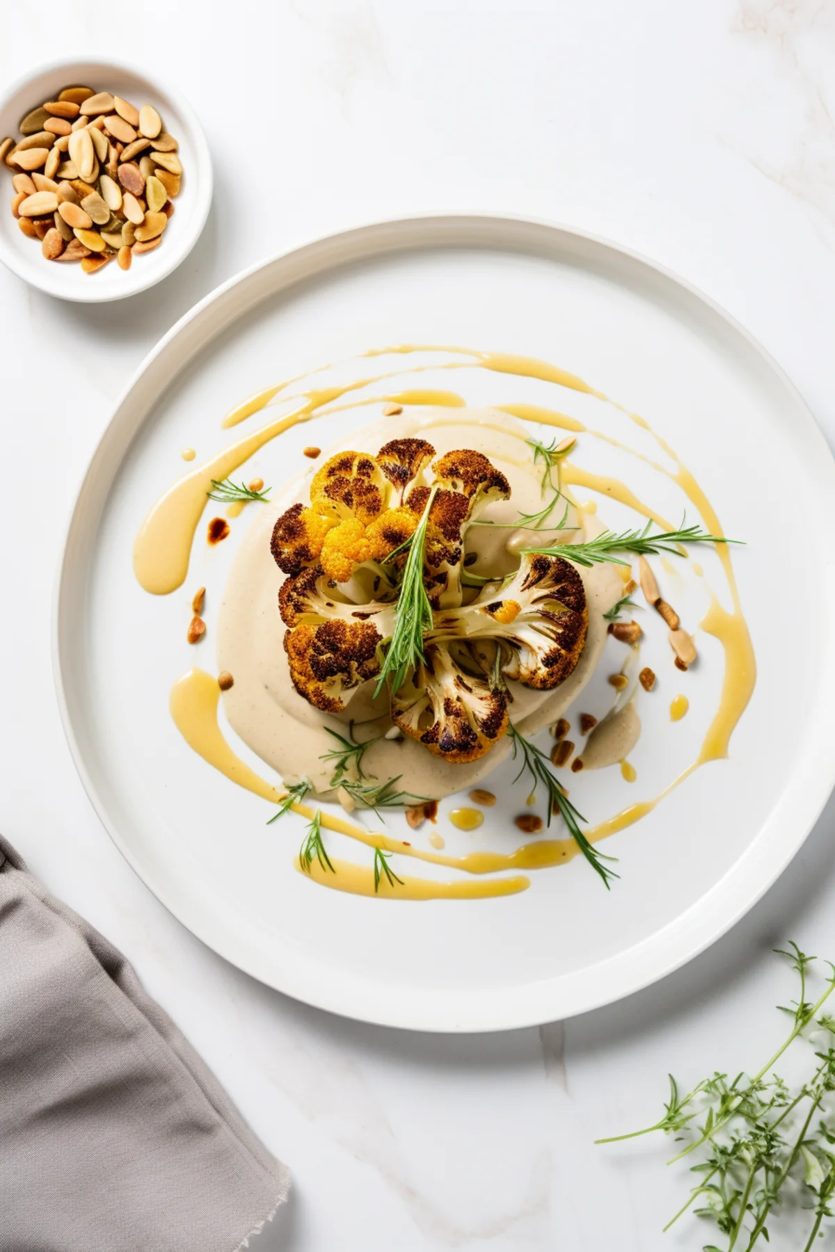 Whole Roasted Cauliflower with Tahini and Toasted Pine Nuts_001