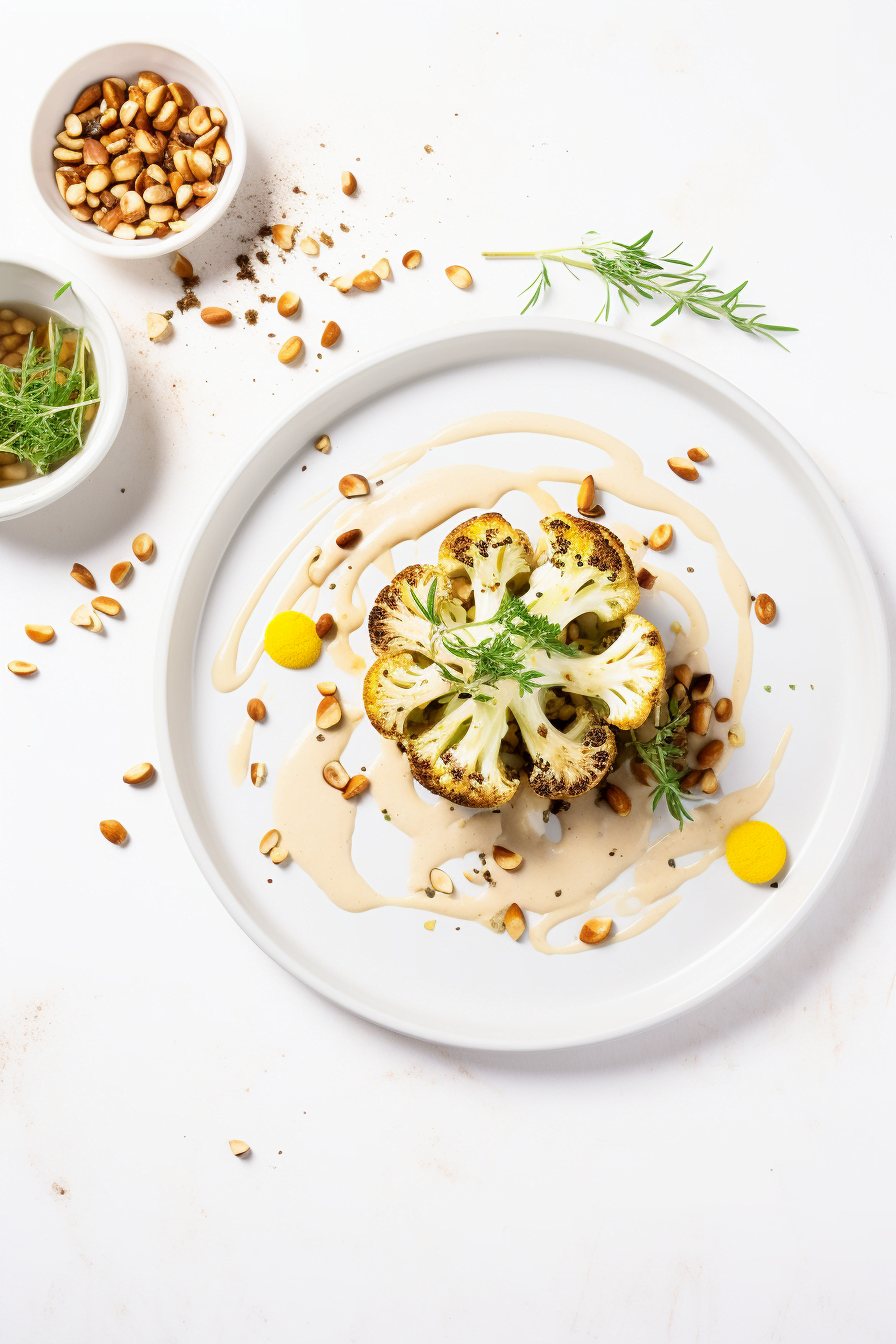 Whole Roasted Cauliflower with Tahini and Toasted Pine Nuts