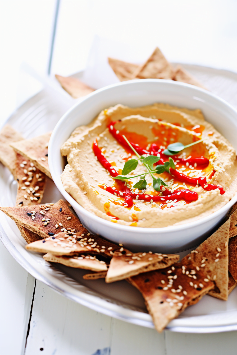 Anatolian Roasted Red Pepper Hummus Served with Pita Chips