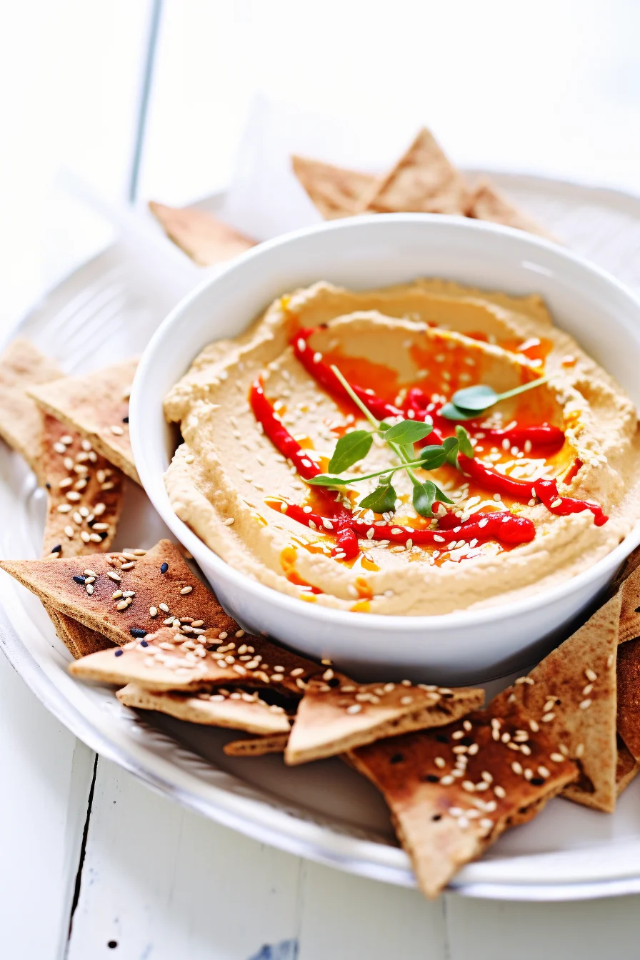 Anatolian Roasted Red Pepper Hummus Served with Pita Chips