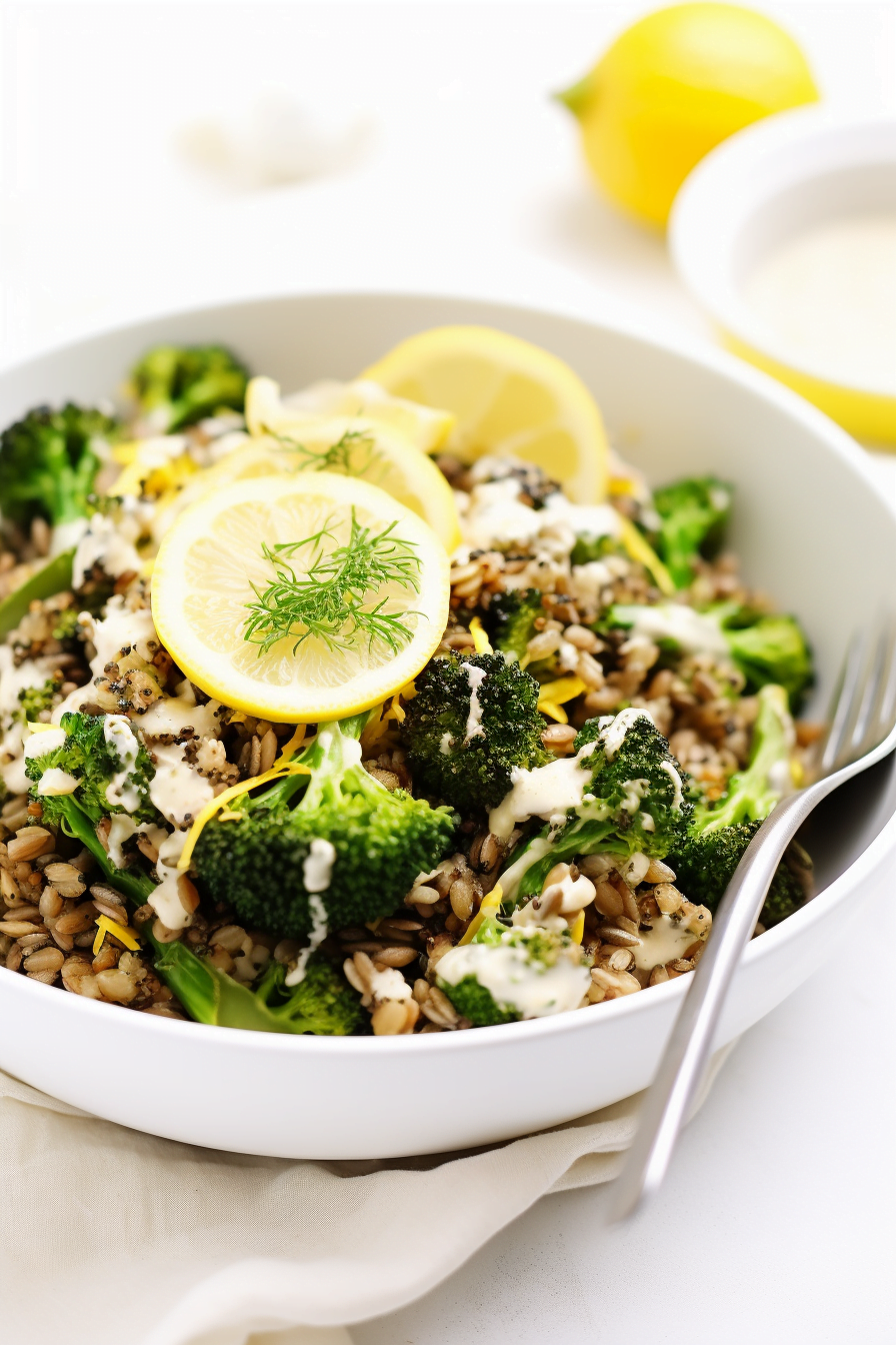 Bulgur Wheat with Charred Broccoli and Lemon Tahini Ready to Serve