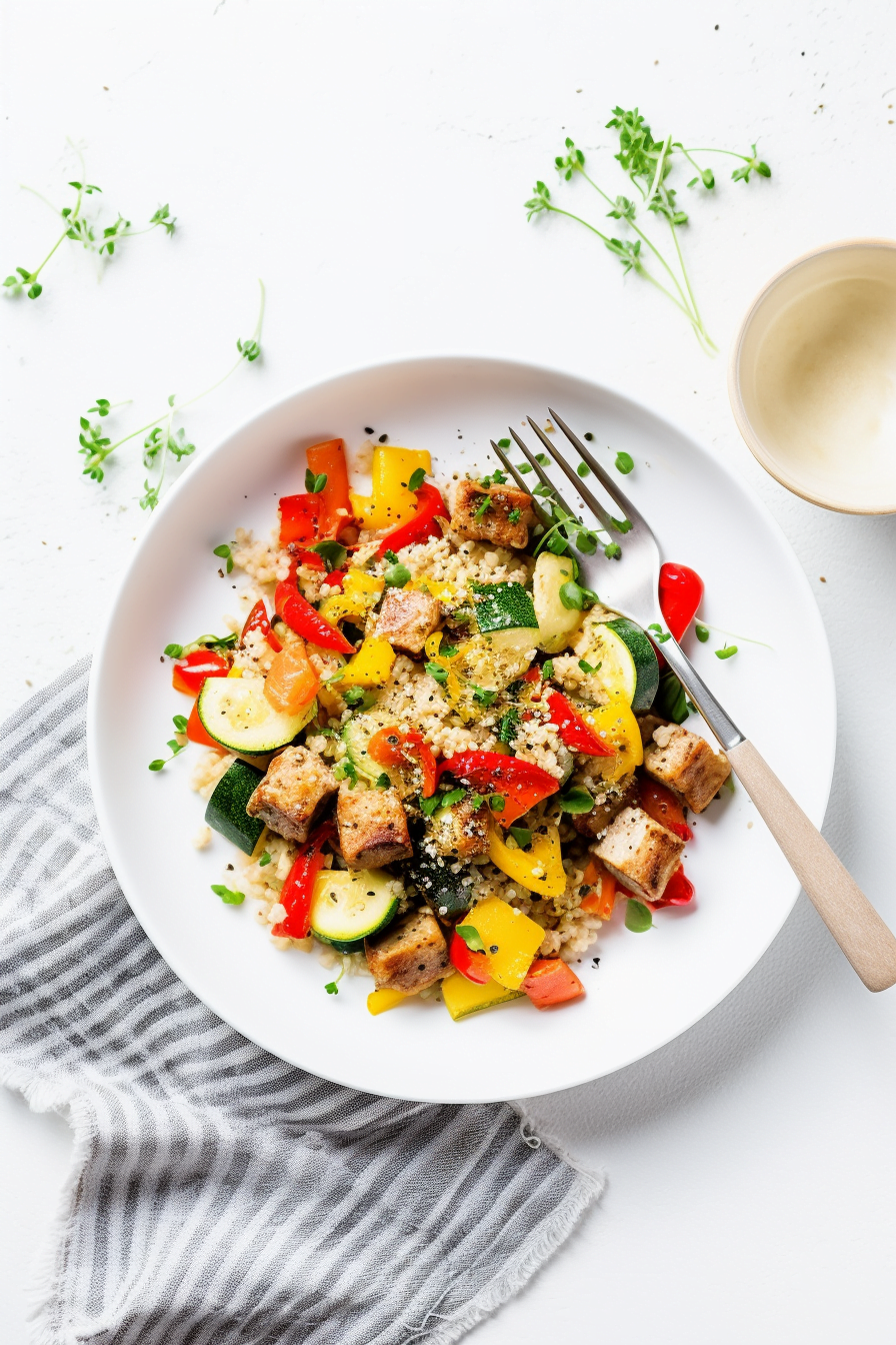 Cauliflower Rice Stir-Fry with Tofu and Vegetables Cooking