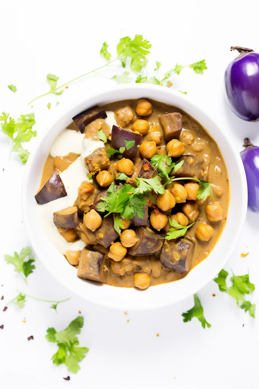 Chickpea and Eggplant Curry with Coconut Milk served with rice