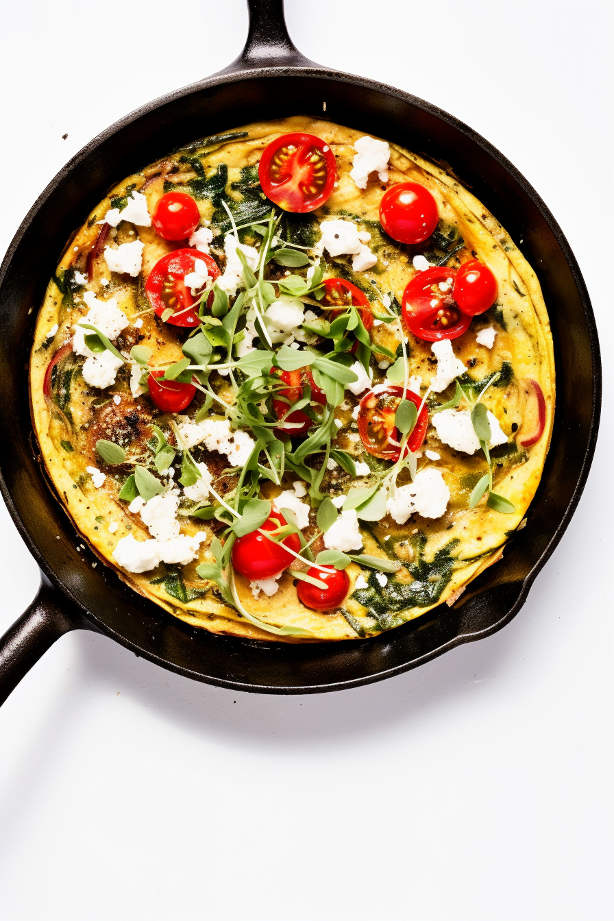 Frittata with Spinach, Tomatoes, and Feta Cheese Cooking