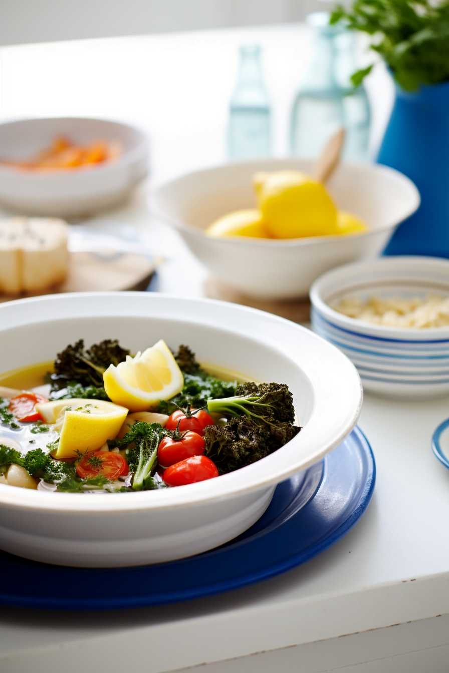Greek Fasolada Soup with Smoked Paprika and Crispy Kale Ready to Serve