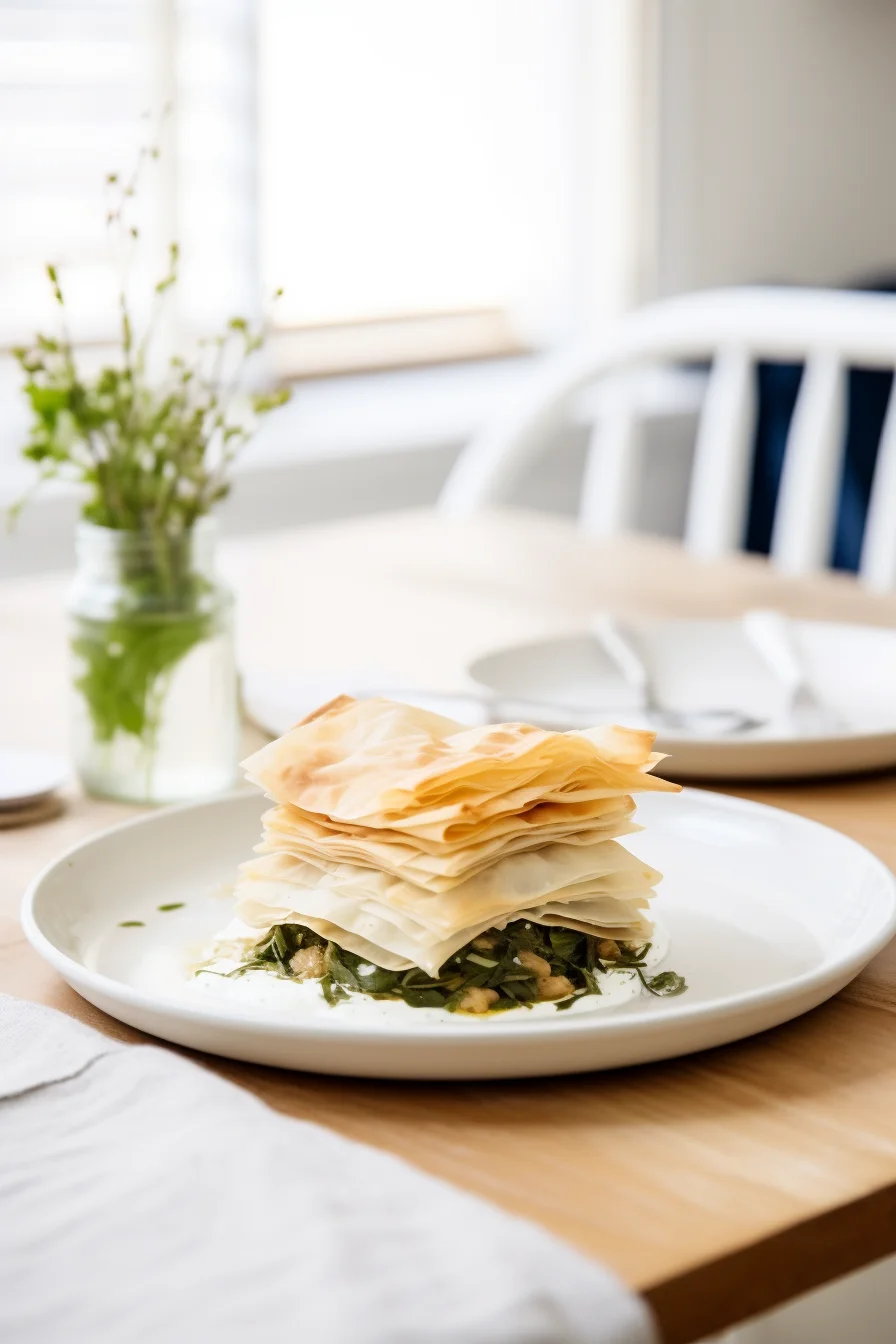 Greek Spanakopita with Wild Greens and Feta Mousse Ready to Serve