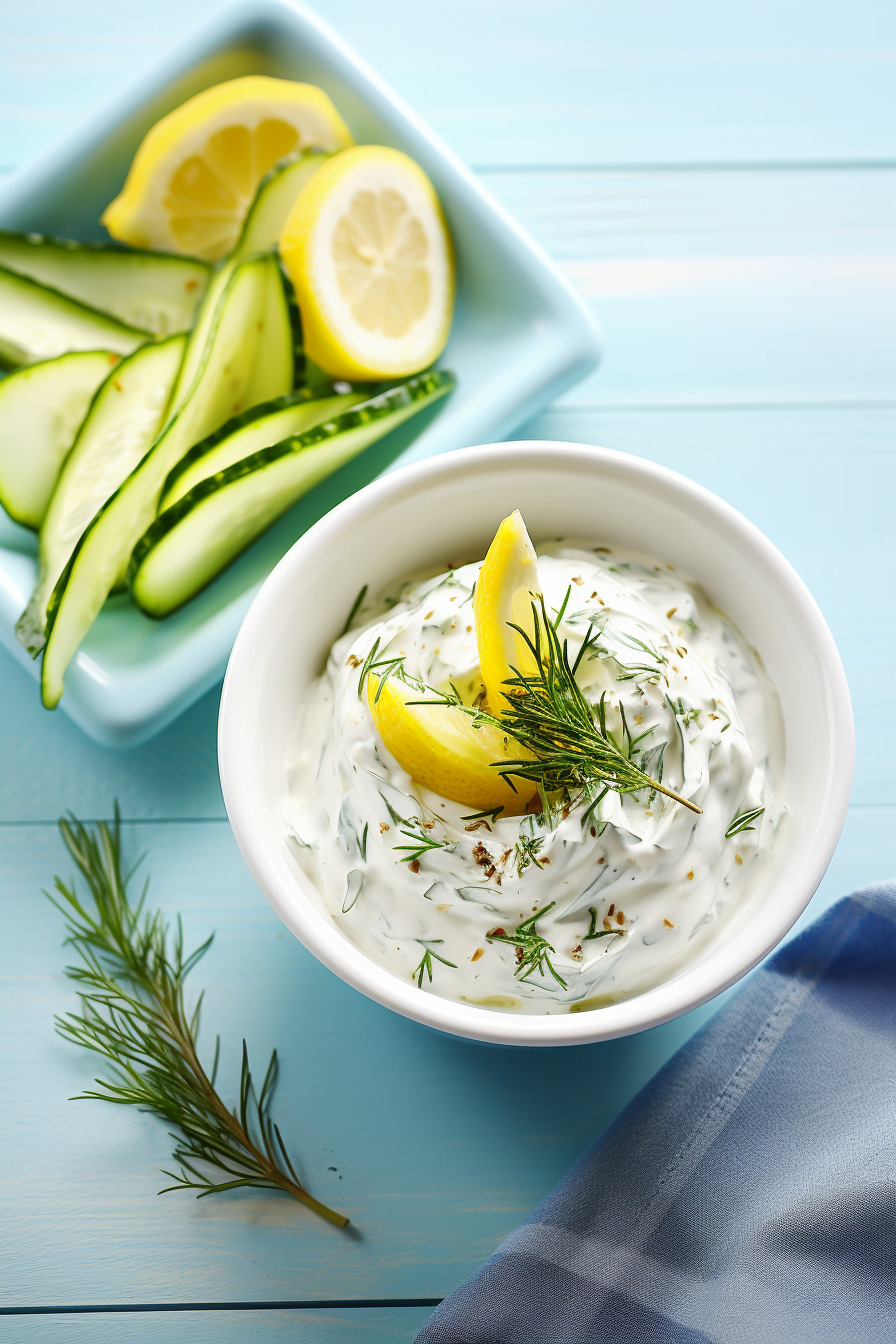 Greek Tzatziki with Dill and Cucumber Ribbons Prepared