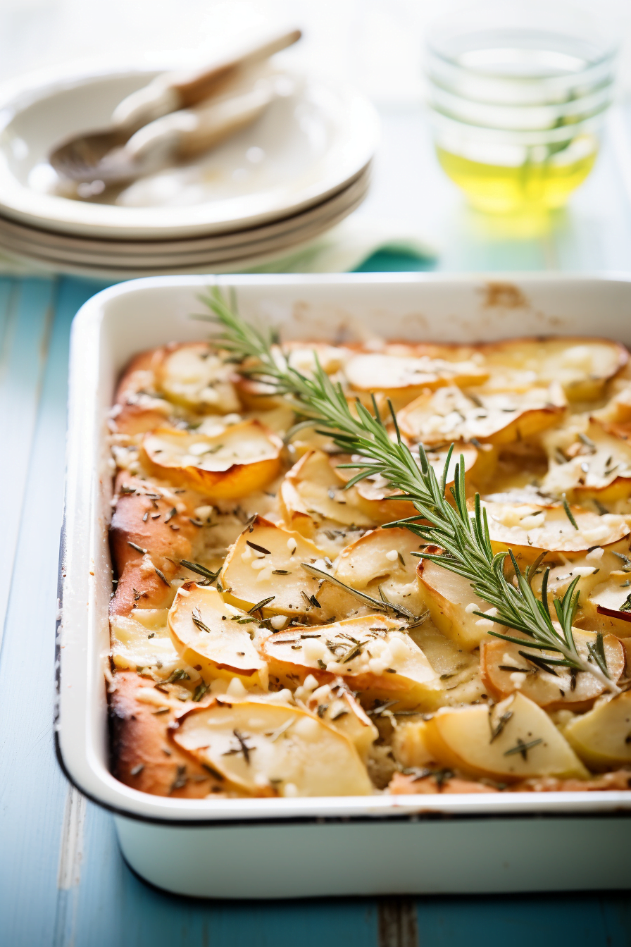 Baked Italian Focaccia with Rosemary, Caramelized Pear, and Gorgonzola