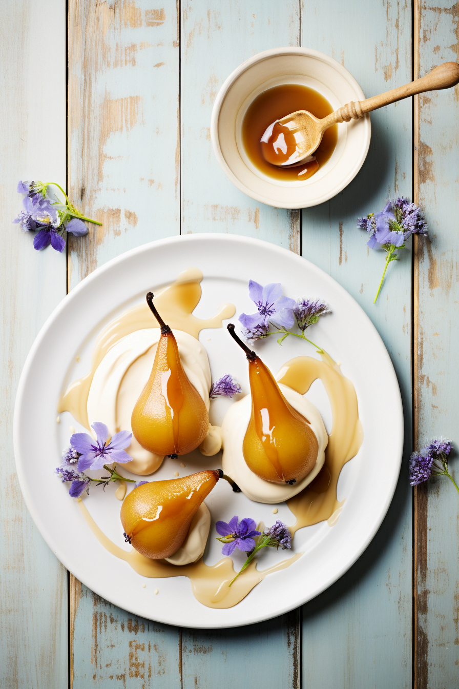 Lavender and Honey Poached Pears Served with Greek Yogurt