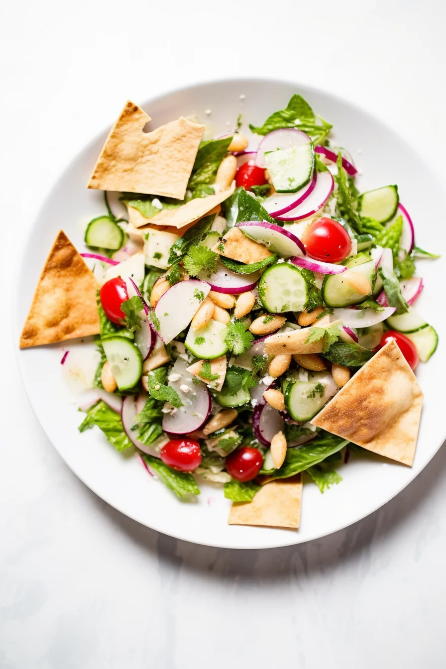 Lebanese Fattoush with Sumac and Pomegranate Dressing Prepared