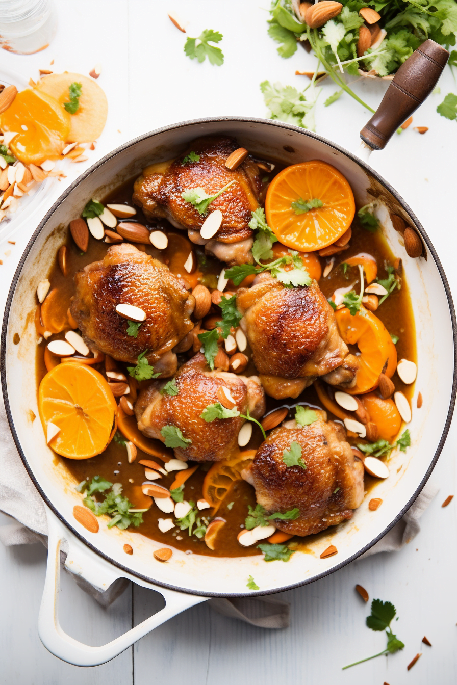 Libyan Spiced Chicken with Apricots and Almonds (Tajin Dajaj) Served