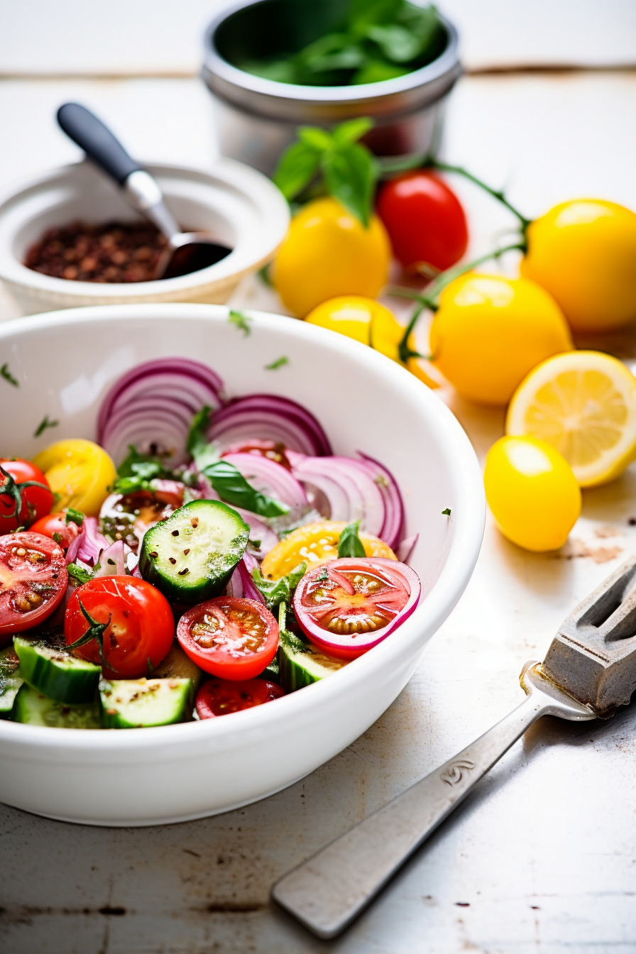 Libyan Spicy Tomato and Cucumber Salad Preparation