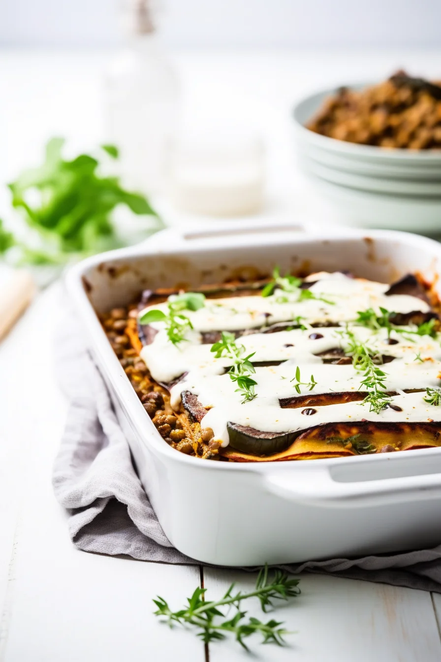 Assembling Mediterranean Lentil and Eggplant Lasagna
