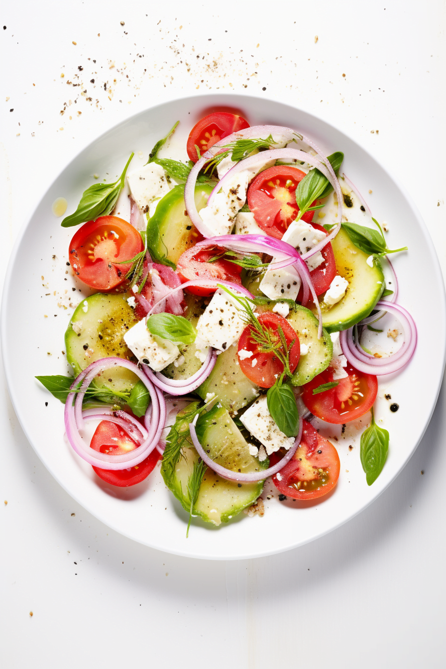 Montenegrin Tomato and Cucumber Salad with Feta Ready to Serve