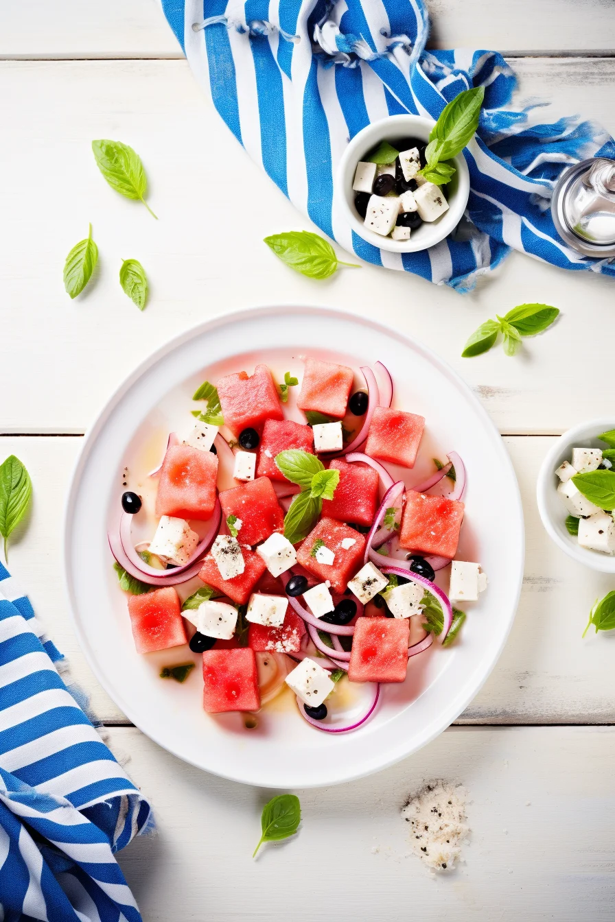 Palestinian Watermelon and Feta Salad Served