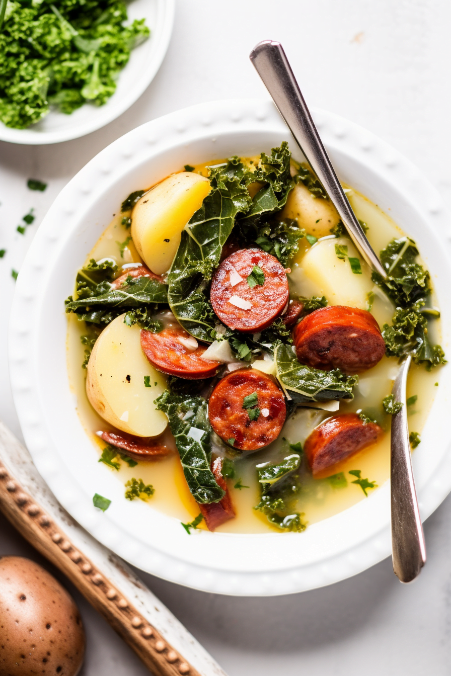 Cooking Portuguese Caldo Verde with Chorizo and Kale