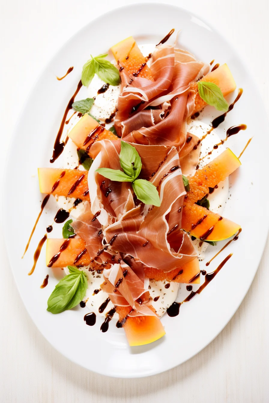 Prosciutto and Melon with Balsamic Reduction Finished Dish