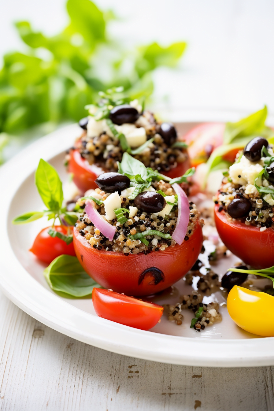 Baked Quinoa and Black Bean Stuffed Tomatoes