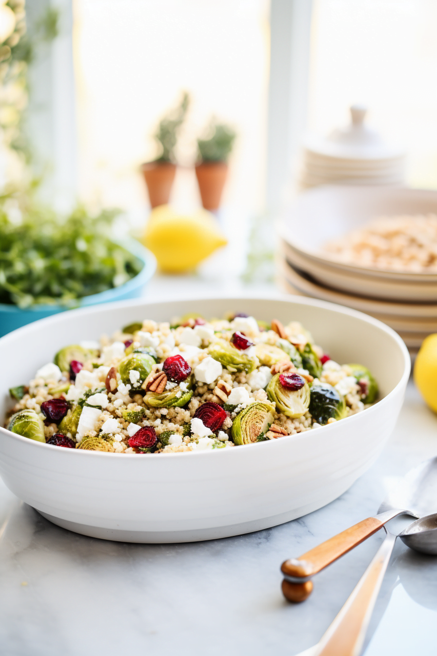Roasted Brussels Sprouts and Quinoa Salad Preparation