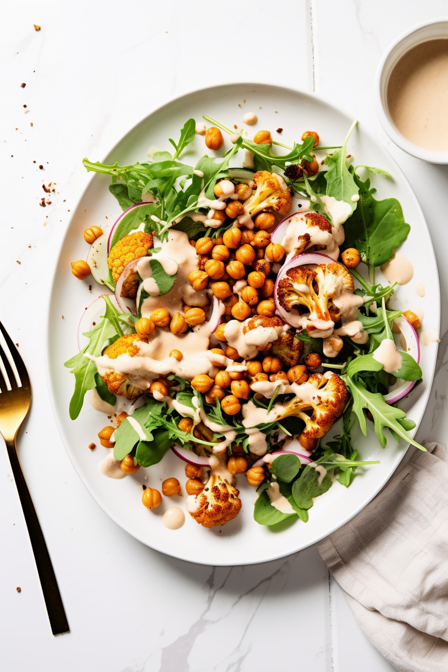 Roasted Cauliflower and Chickpea Salad Preparation