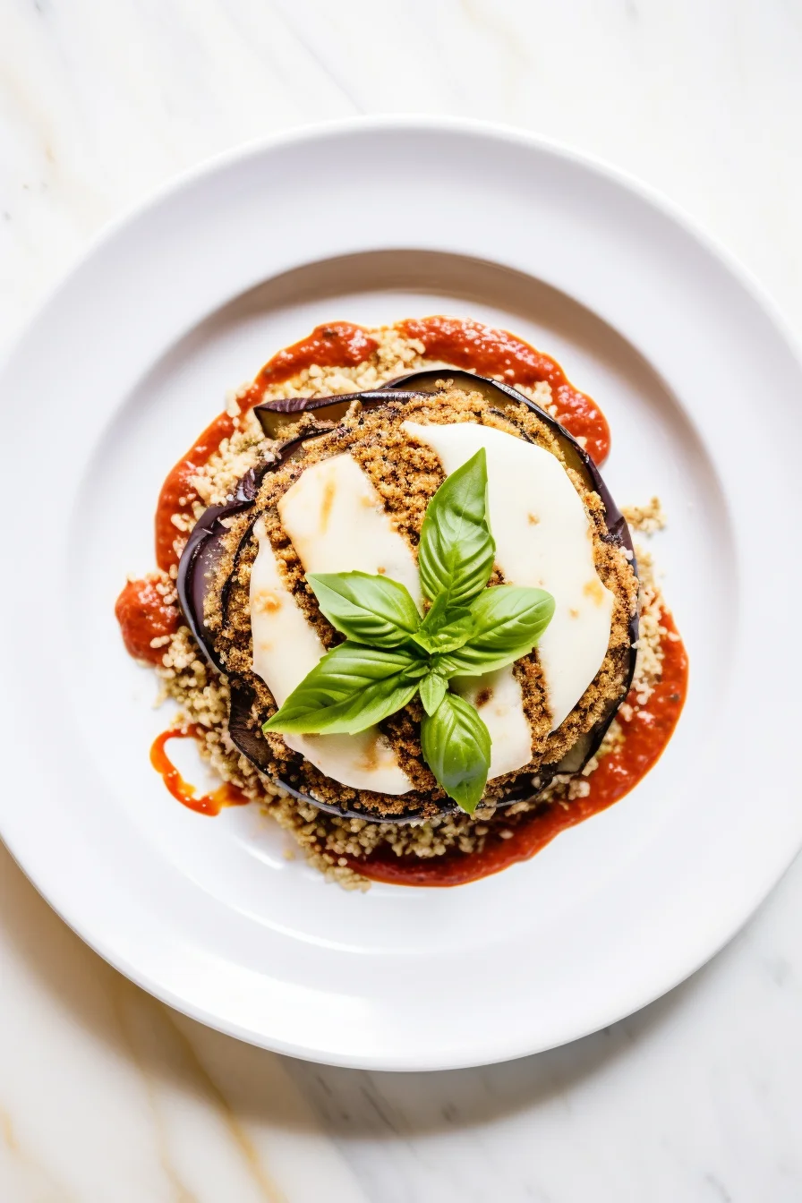 Roasted Eggplant Parmesan with Crispy Quinoa Crust Ready to Serve