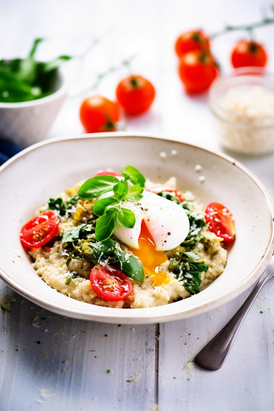 Savory Oatmeal Topped with Poached Egg