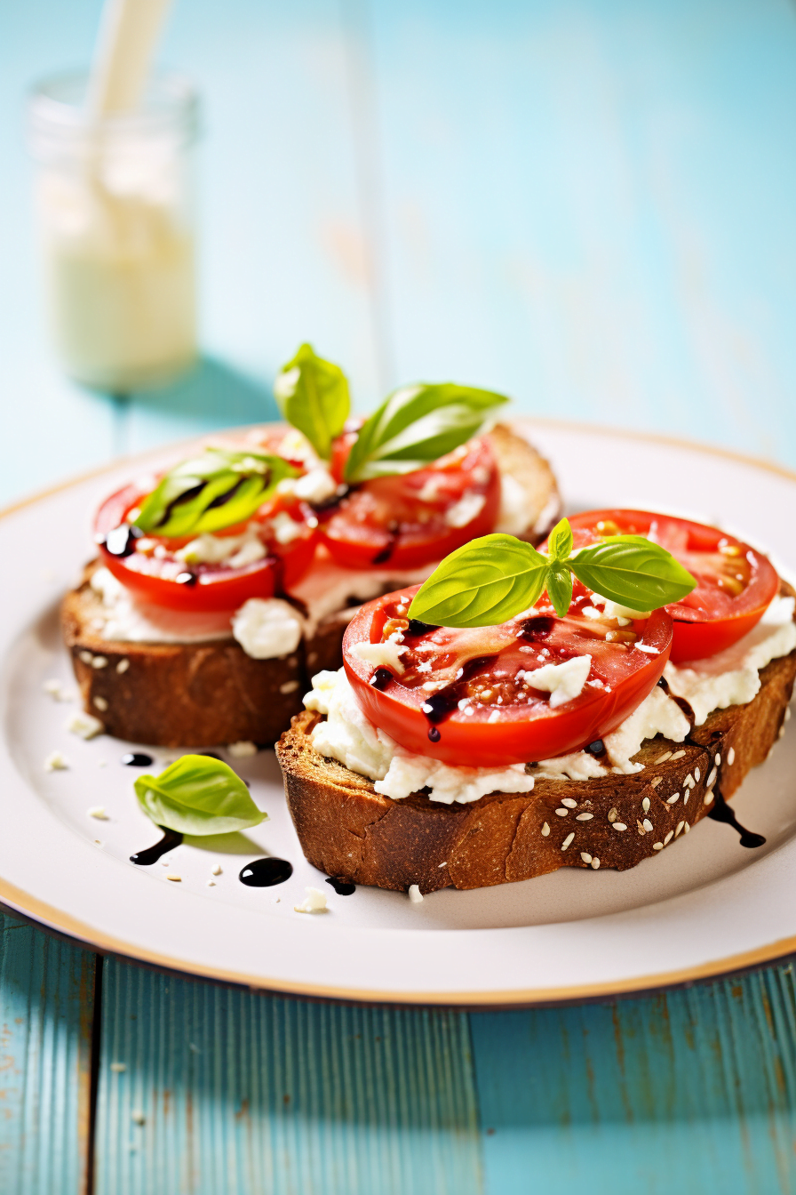 Tomato and Basil Bruschetta with Ricotta on Served Plate