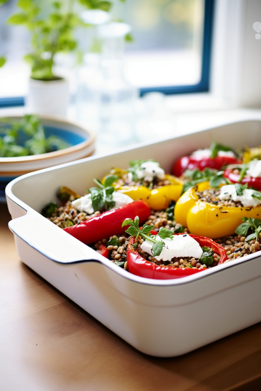 Turkish-Style Lentil and Spinach Stuffed Peppers Ready to Serve