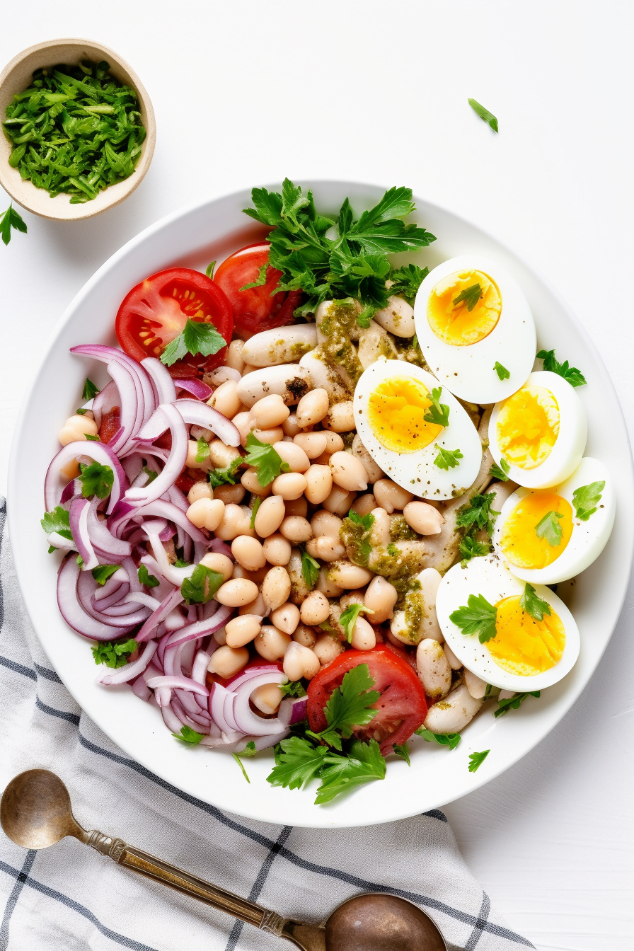 Turkish White Bean Salad with Tomatoes and Parsley (Piyaz) Ready to Serve