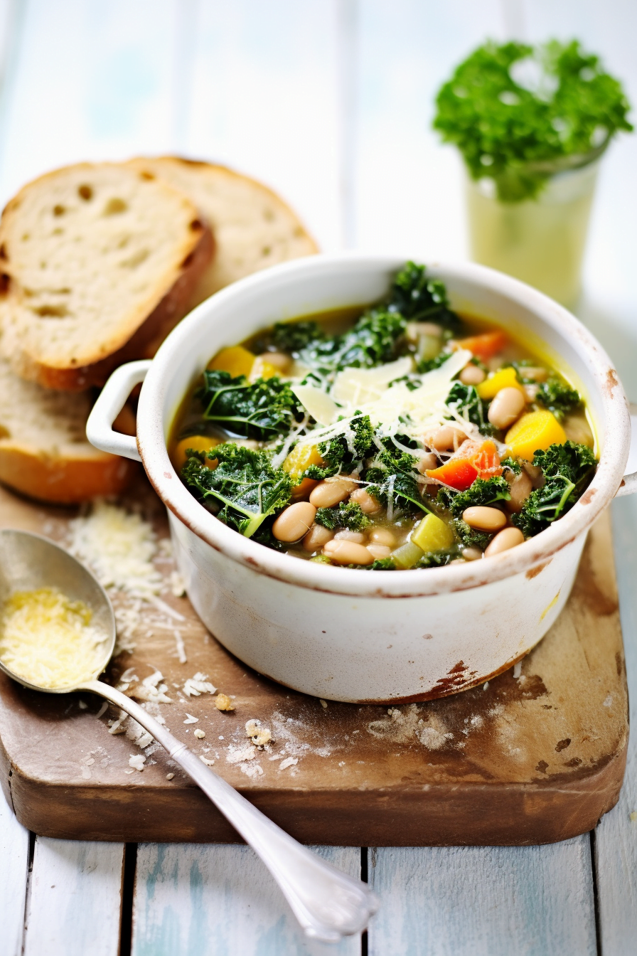 Cooking Tuscan White Bean and Kale Soup (Ribollita)