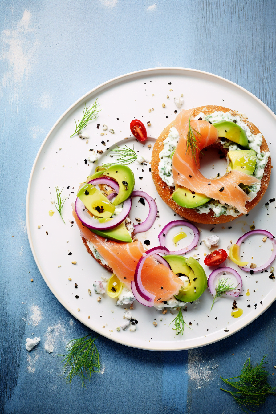 Whole Grain Bagel with Smoked Salmon and Light Cream Cheese ready to eat
