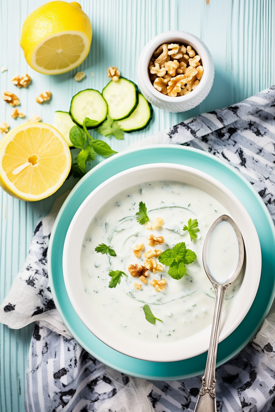 Ingredients for Albanian Yogurt and Cucumber Soup with Mint (Tarator)