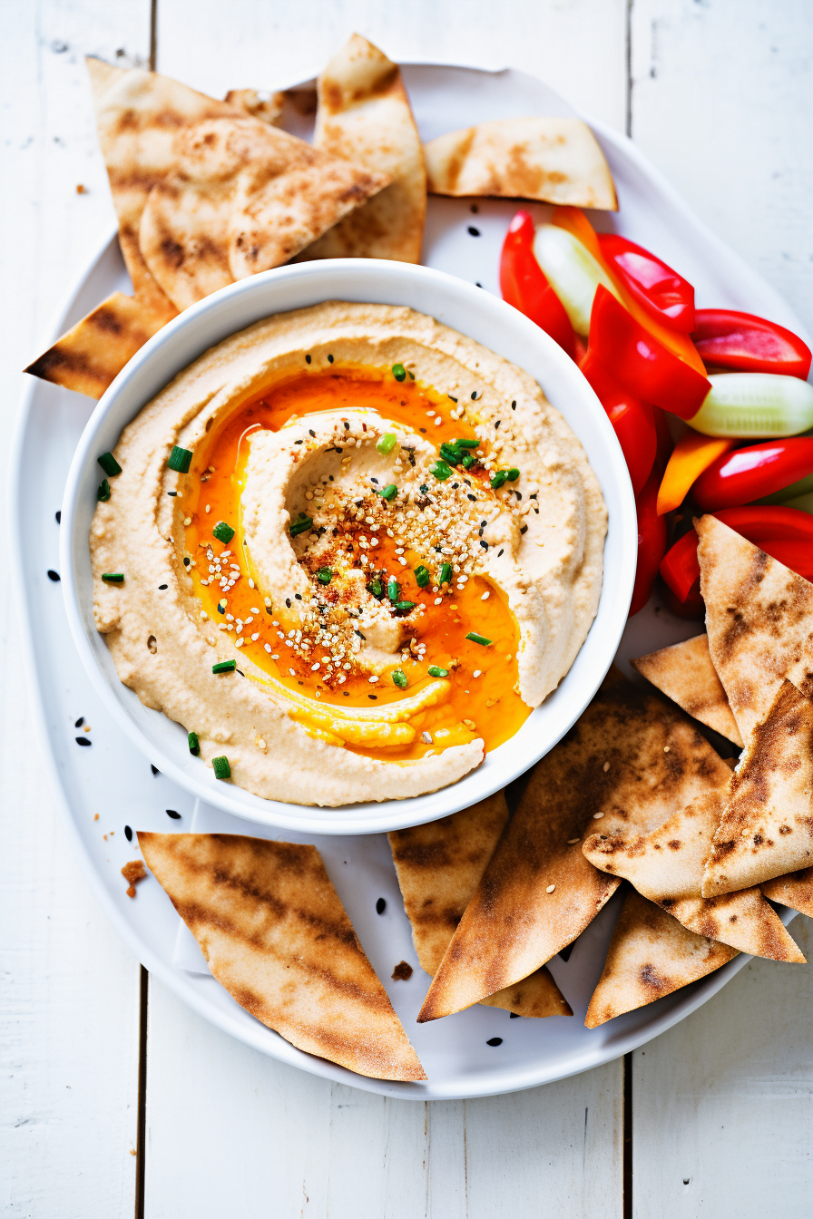 Anatolian Roasted Red Pepper Hummus with Pita Chips