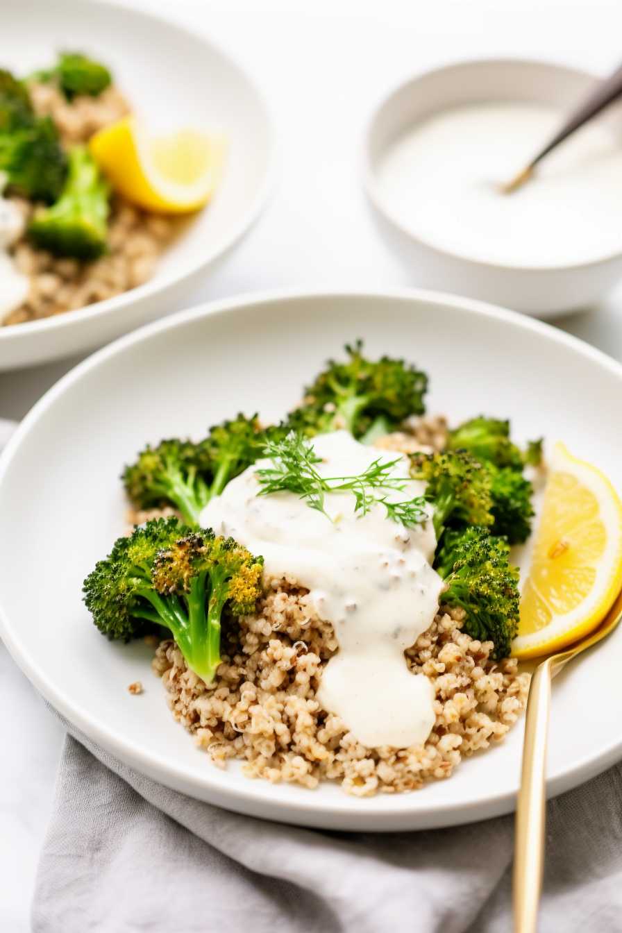 Preparing Bulgur Wheat with Charred Broccoli and Lemon Tahini