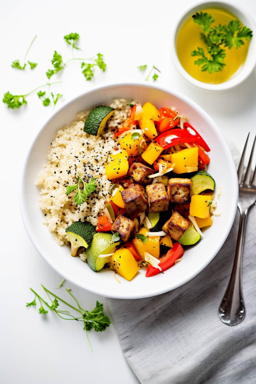 Cauliflower Rice Stir-Fry with Tofu and Vegetables
